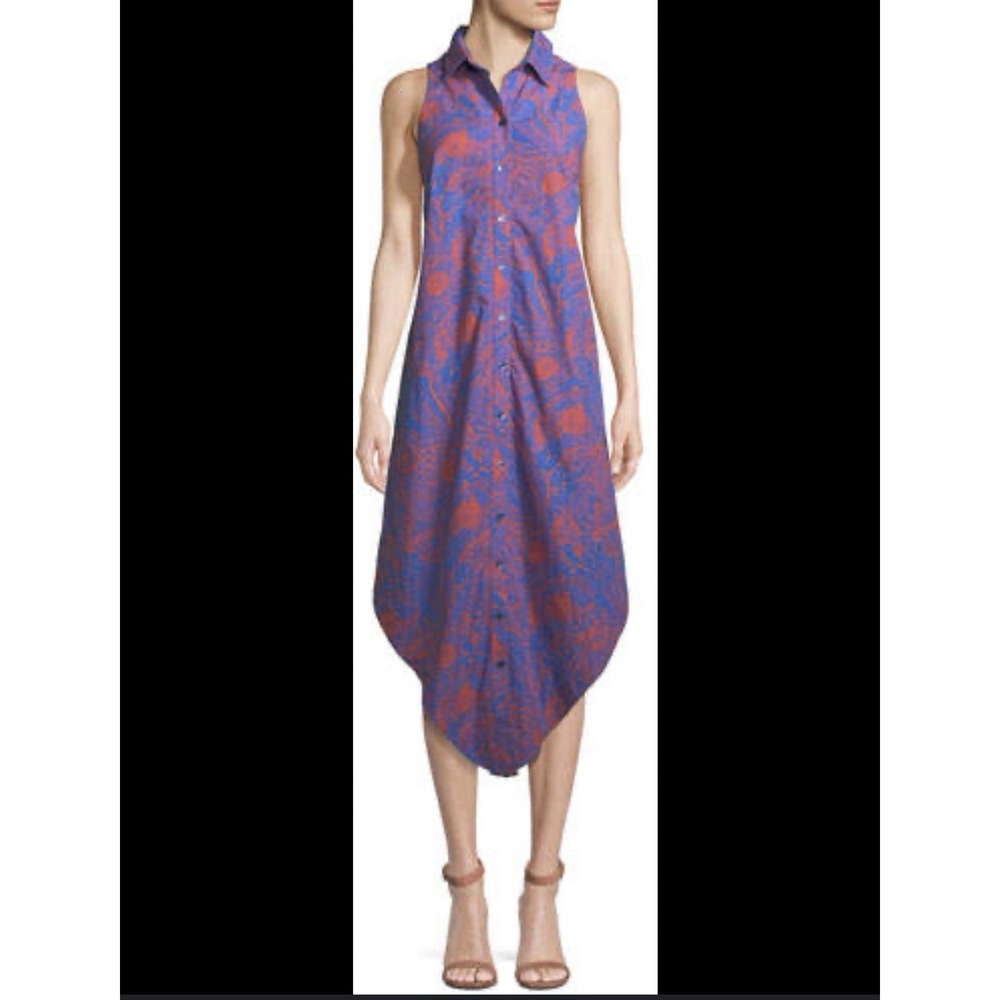 Finley Sleeveless Long Hot Tropics Button Up Dress‎ Blue/Orange M